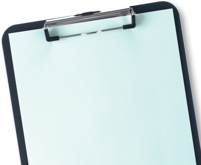 Black clipboard with blank white sheet attached on white background