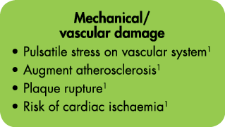Mechanical  vascular damage Pulsatile stress on vascular system1 Augment atherosclerosis1 Plaque rupture1 Risk of car   